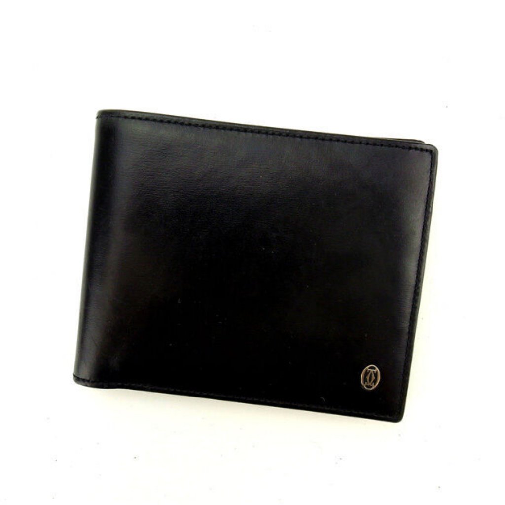 Cartier Wallet Purse Bifold Black Silver Mens Authentic Used